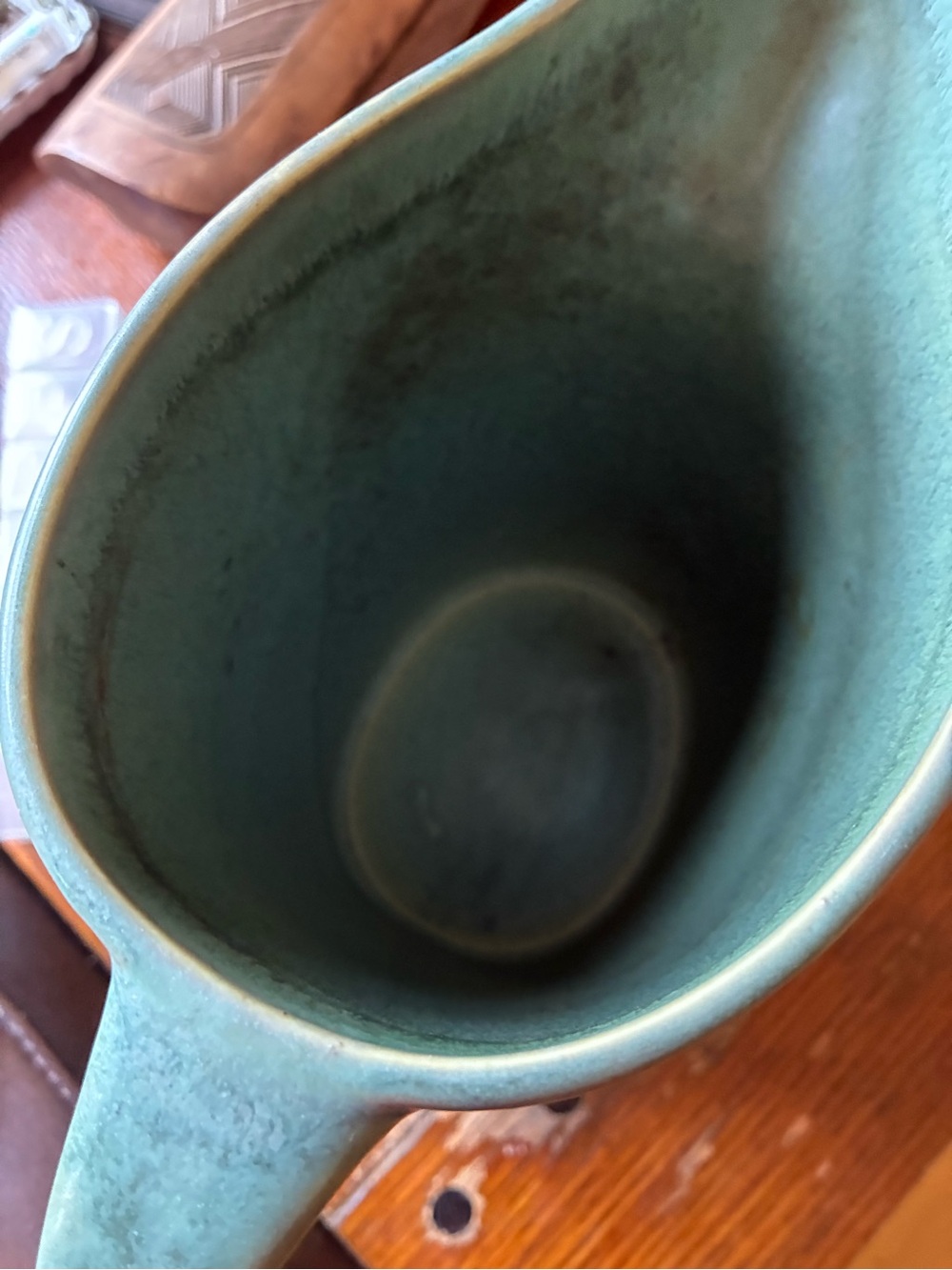 IKEA Distinctive Matte Green Ceramic Pitcher - Sculpted Spout & Handle - Picture 2 of 3